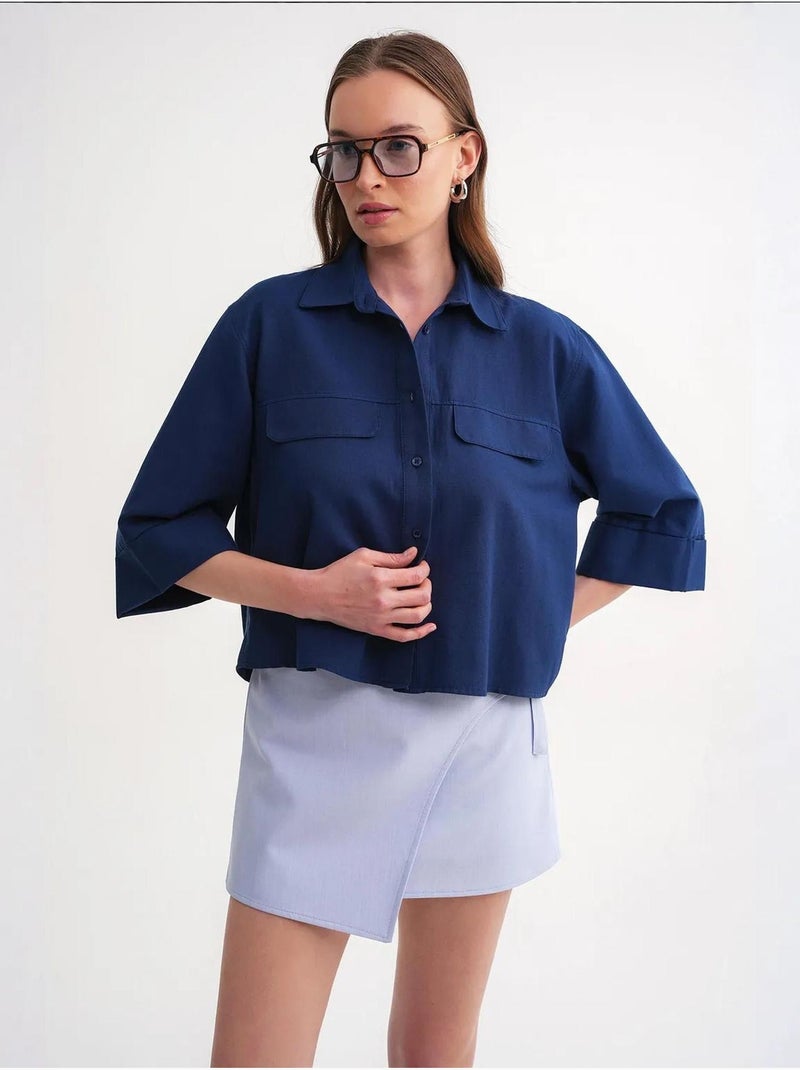 Camisa cropped de popelina de manga curta mixray Azul-marinho - Kiabi
