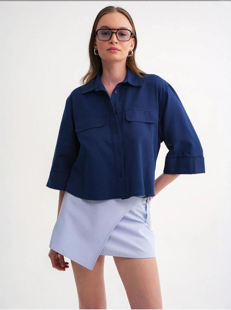 Camisa cropped de popelina de manga curta mixray Azul-marinho - Kiabi