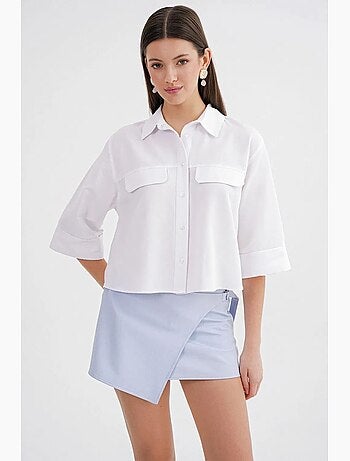 Camisa cropped de popelina de manga curta mixray