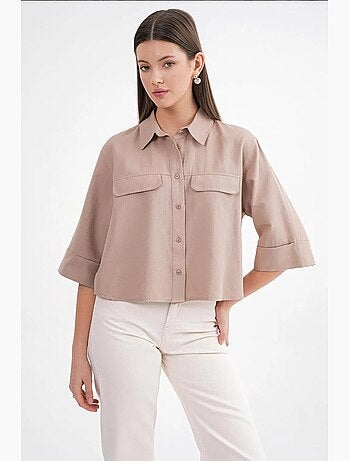 Camisa cropped de popelina de manga curta mixray