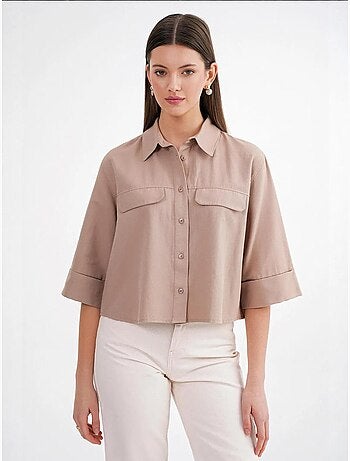 Camisa cropped de popelina de manga curta mixray