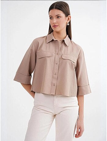 Camisa cropped de popelina de manga curta mixray