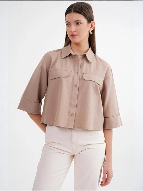 Camisa cropped de popelina de manga curta mixray - Kiabi Camisa cropped de popelina de manga curta mixray - Kiabi