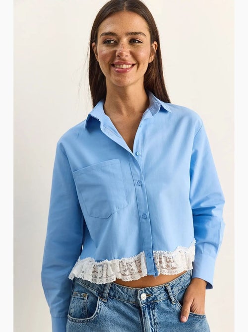Camisa cropped de popelina de mulher lucci - Kiabi