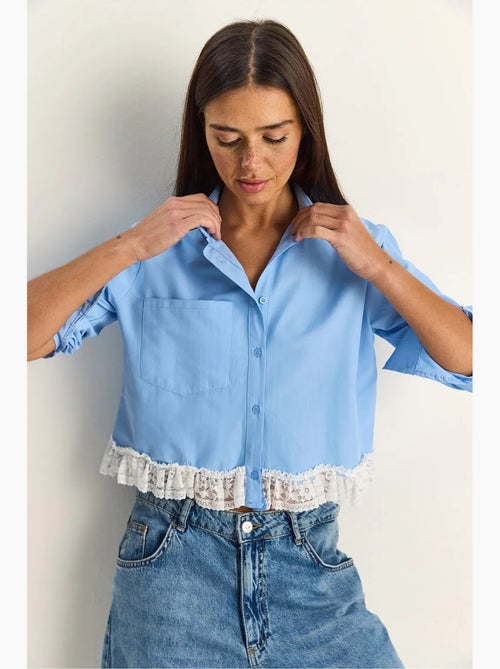 Camisa cropped de popelina de mulher lucci - Kiabi