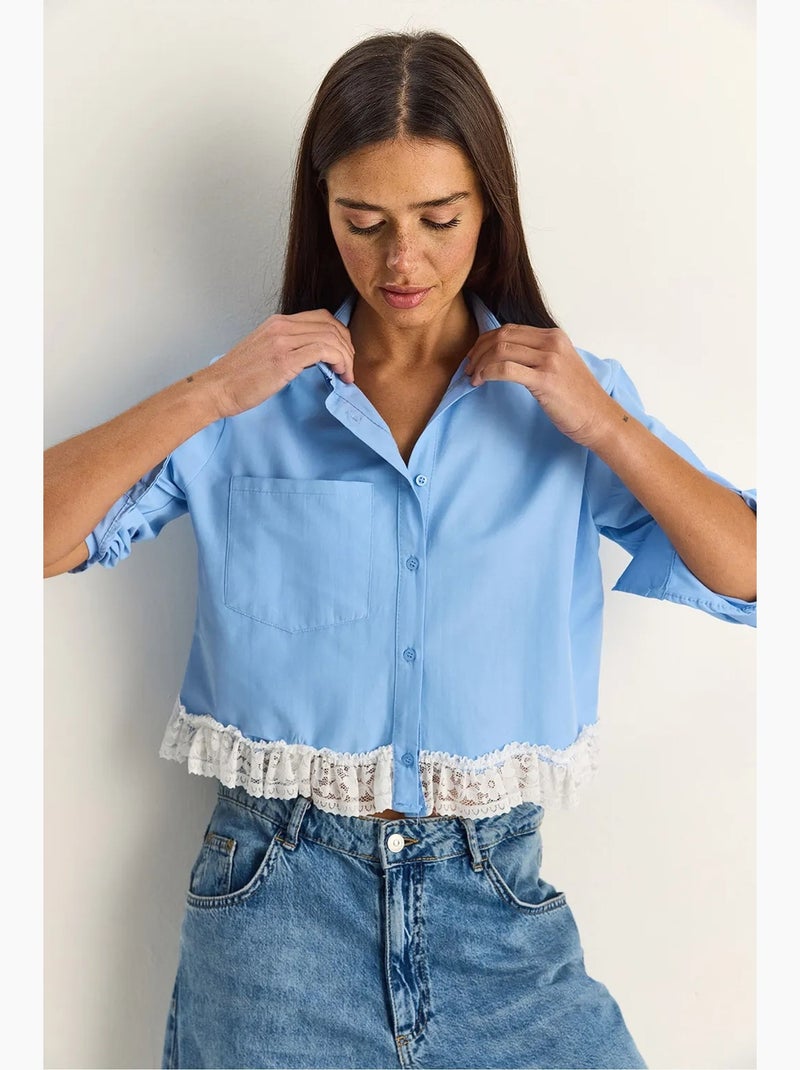 Camisa cropped de popelina de mulher lucci Azul-céu - Kiabi