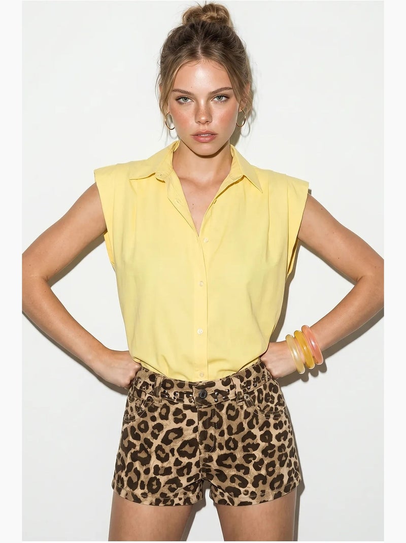 Camisa cropped de popelina sem mangas feminina lucci Amarelo-limão - Kiabi