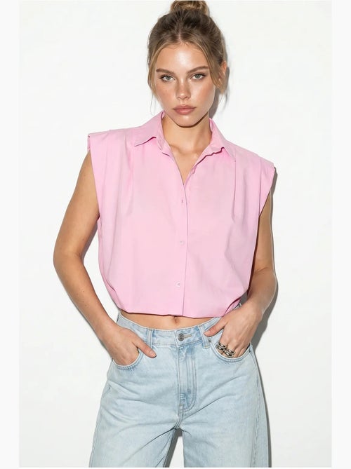 Camisa cropped de popelina sem mangas feminina lucci - Kiabi Camisa cropped de popelina sem mangas feminina lucci - Kiabi