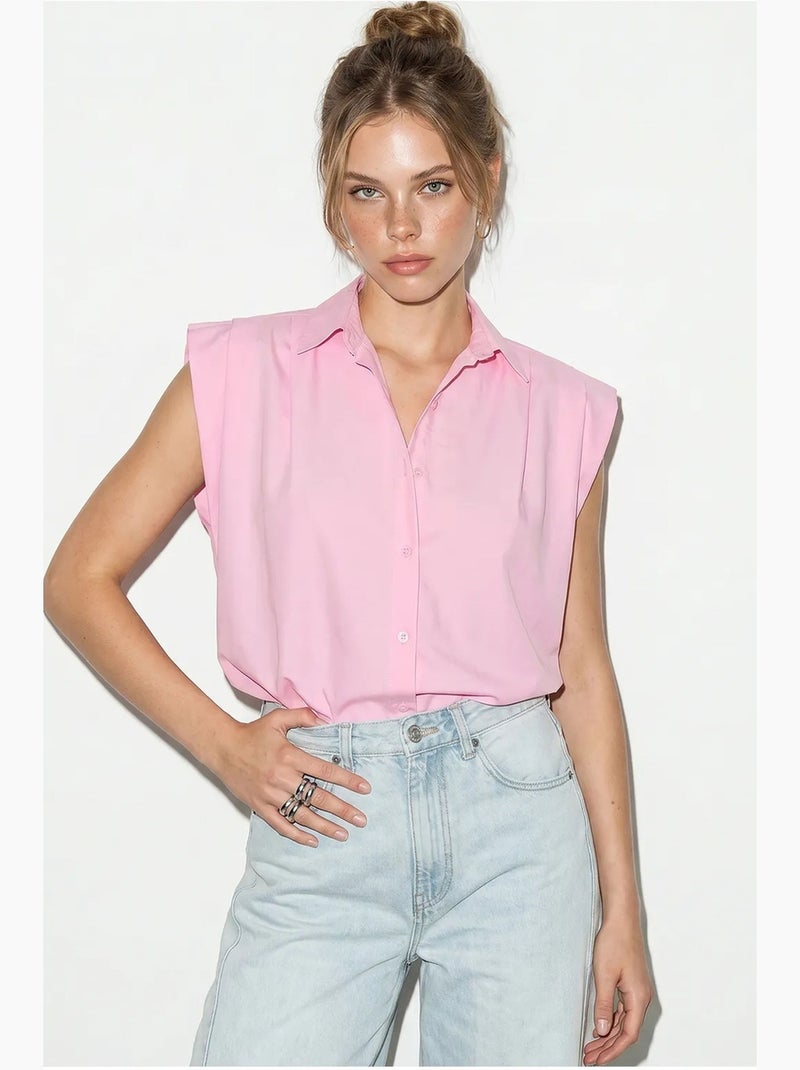 Camisa cropped de popelina sem mangas feminina lucci Rosa - Kiabi