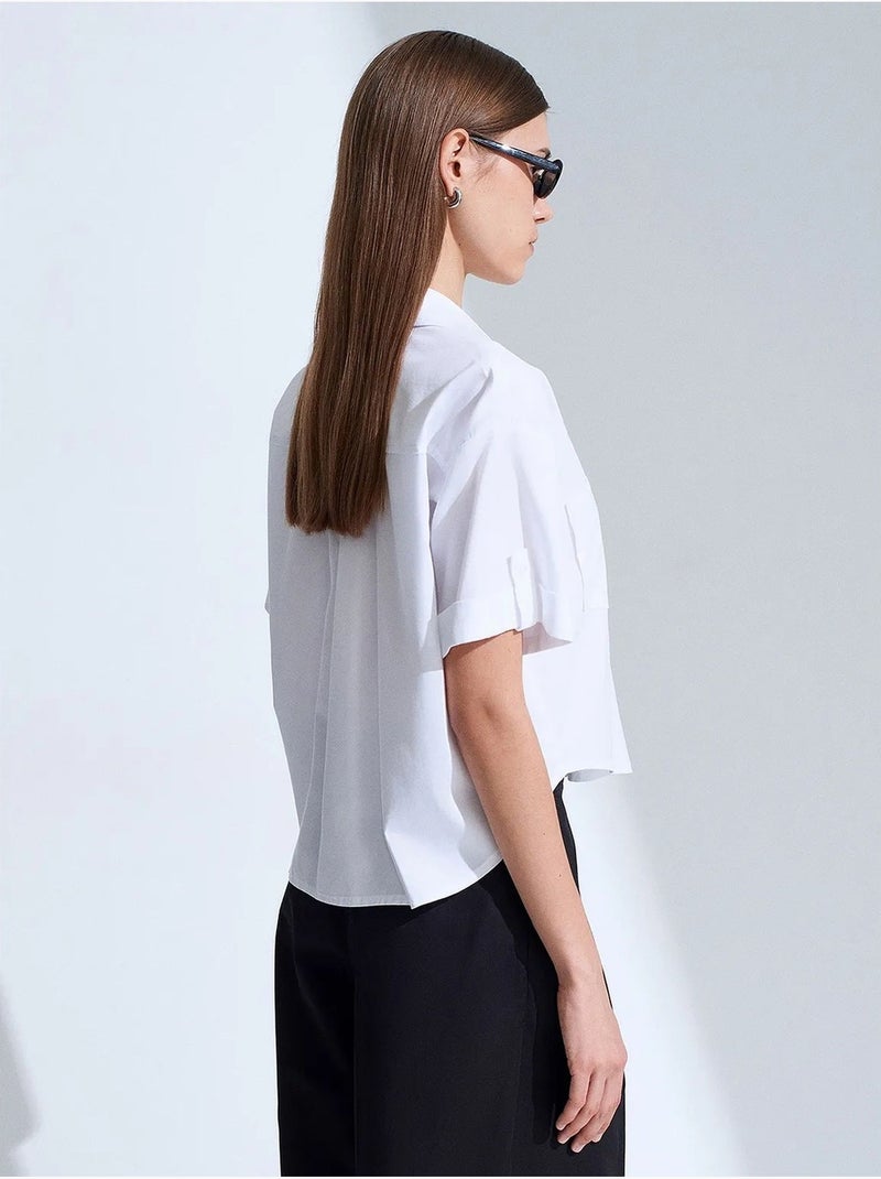 Camisa cropped feminina com bolso dilvin Branco - Kiabi