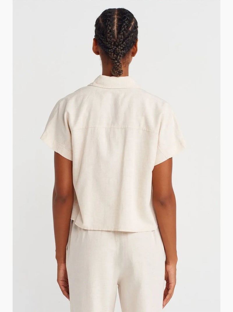 Camisa cropped oversized dilvin Bege natural - Kiabi