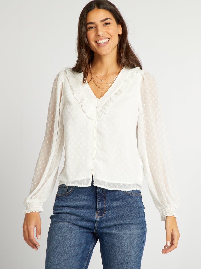 Camisa curta a ponto cheio Branco - Kiabi