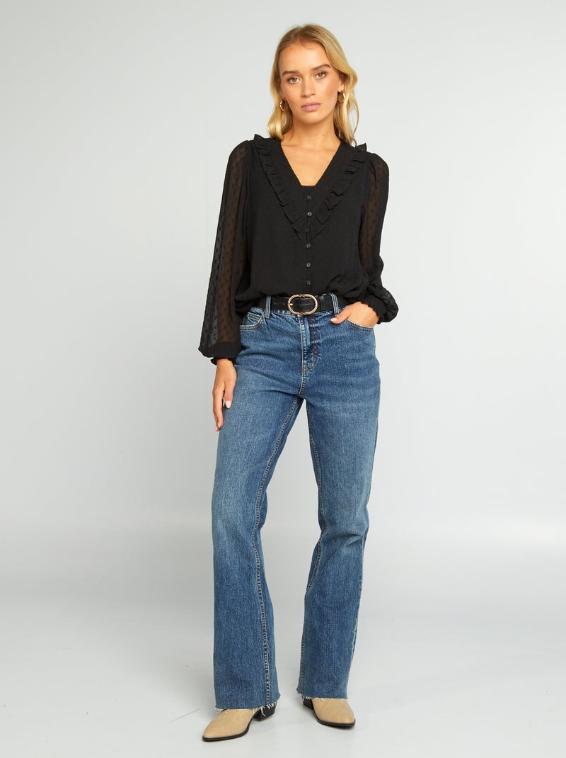 Camisa curta a ponto cheio Preto - Kiabi