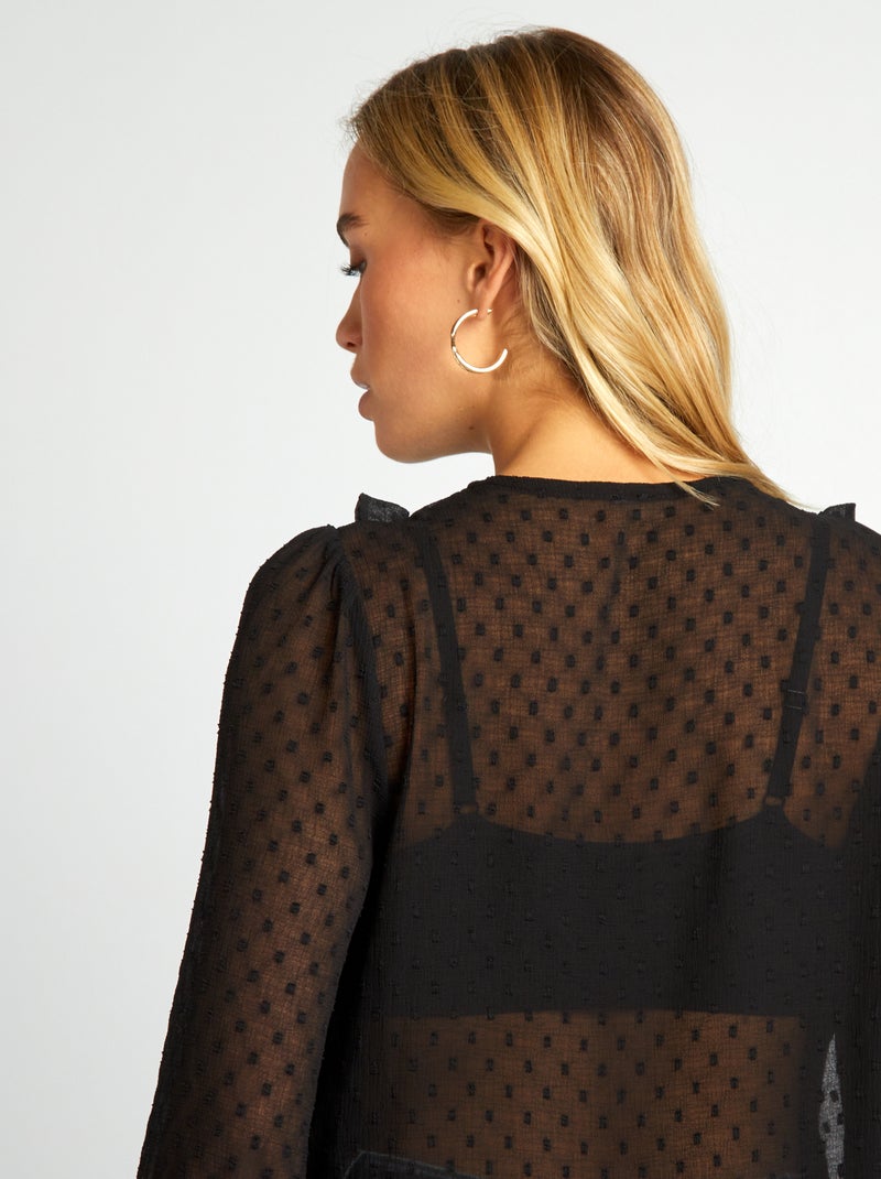 Camisa curta a ponto cheio Preto - Kiabi