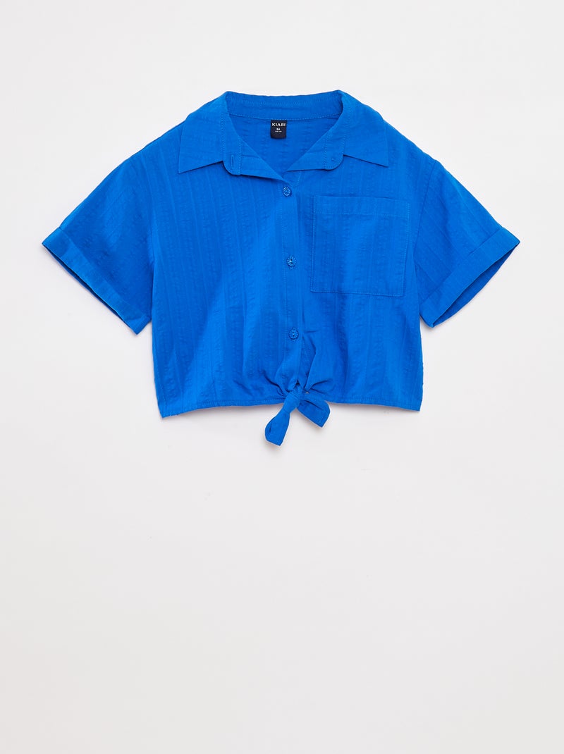 Camisa curta com laço Azul - Kiabi