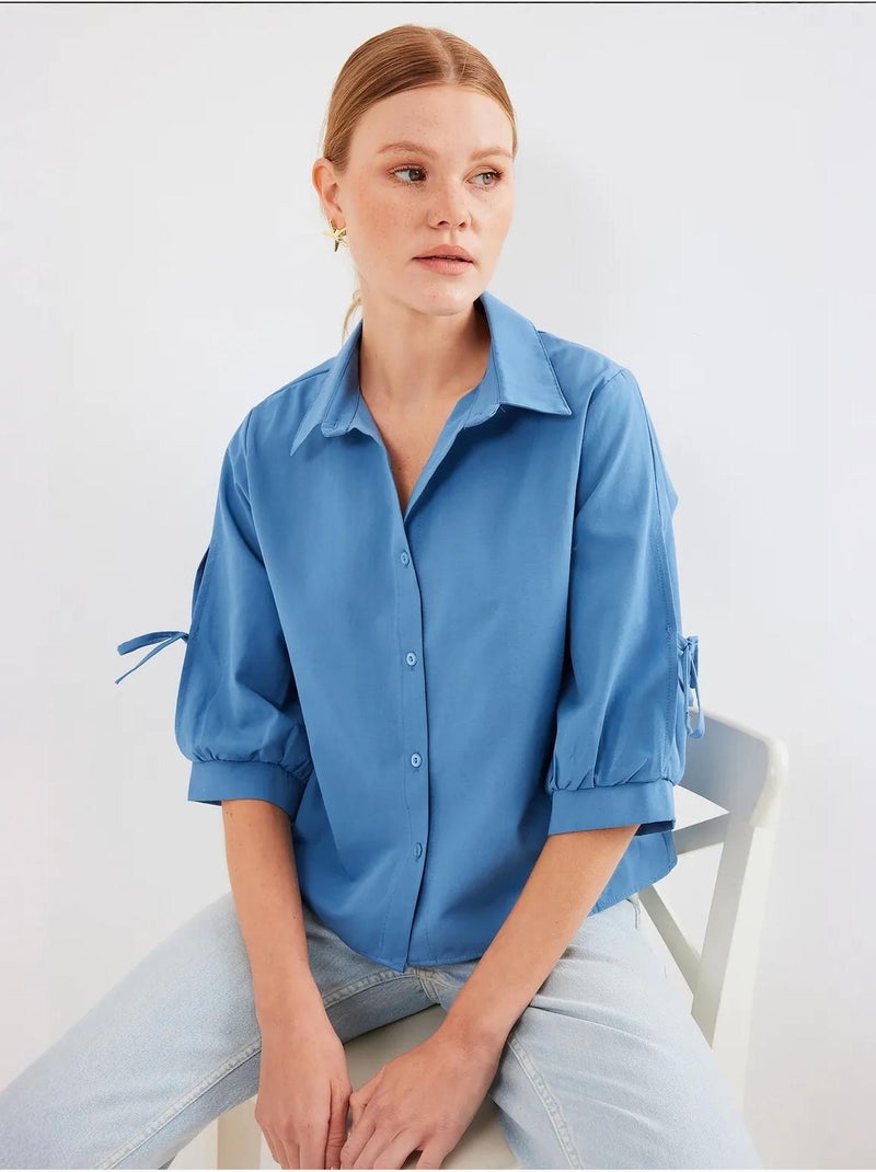 Camisa curta com laço bdart Azul-safira - Kiabi