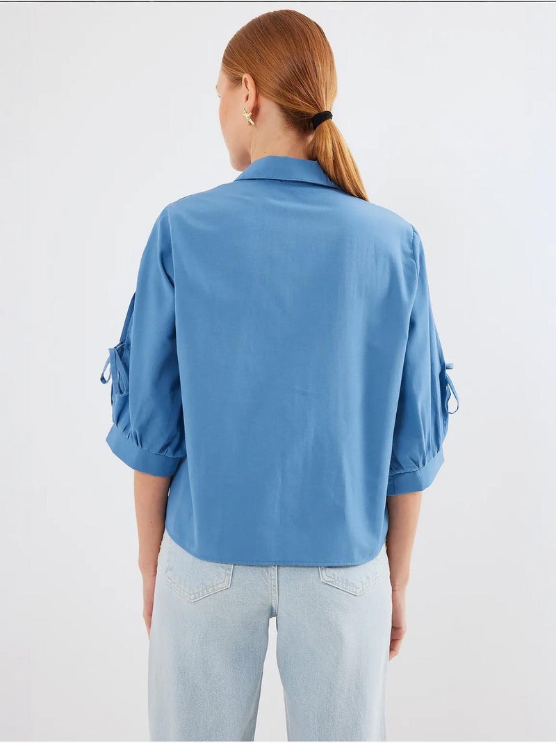 Camisa curta com laço bdart Azul-safira - Kiabi