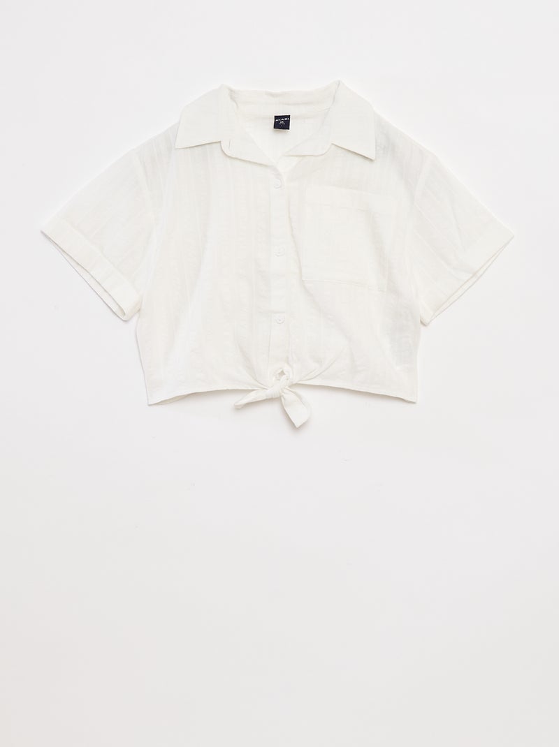 Camisa curta com laço Branco - Kiabi