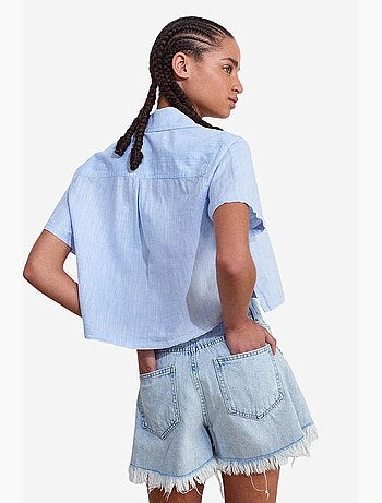 Camisa curta de mulher em mistura de linho dilvin