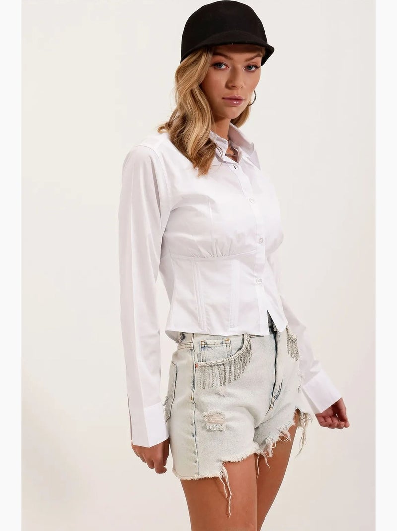 Camisa curta de popelina justa com botões bdart Branco - Kiabi