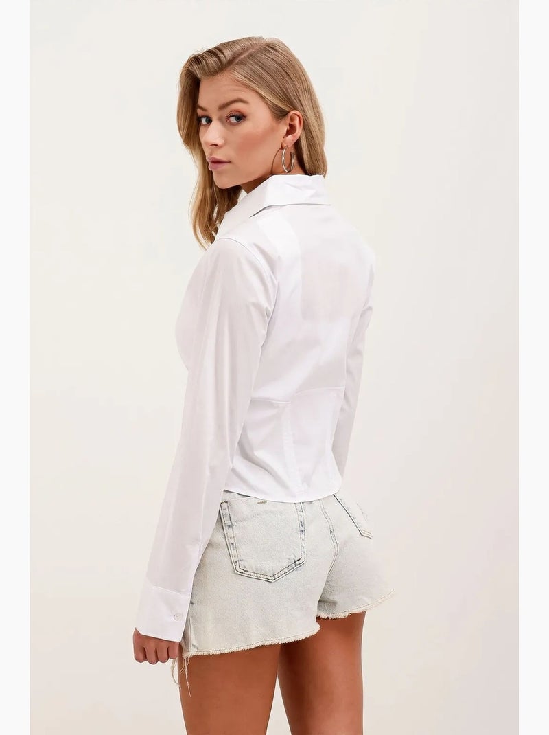 Camisa curta de popelina justa com botões bdart Branco - Kiabi