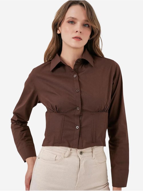 Camisa curta de popelina justa com botões bdart - Kiabi Camisa curta de popelina justa com botões bdart - Kiabi