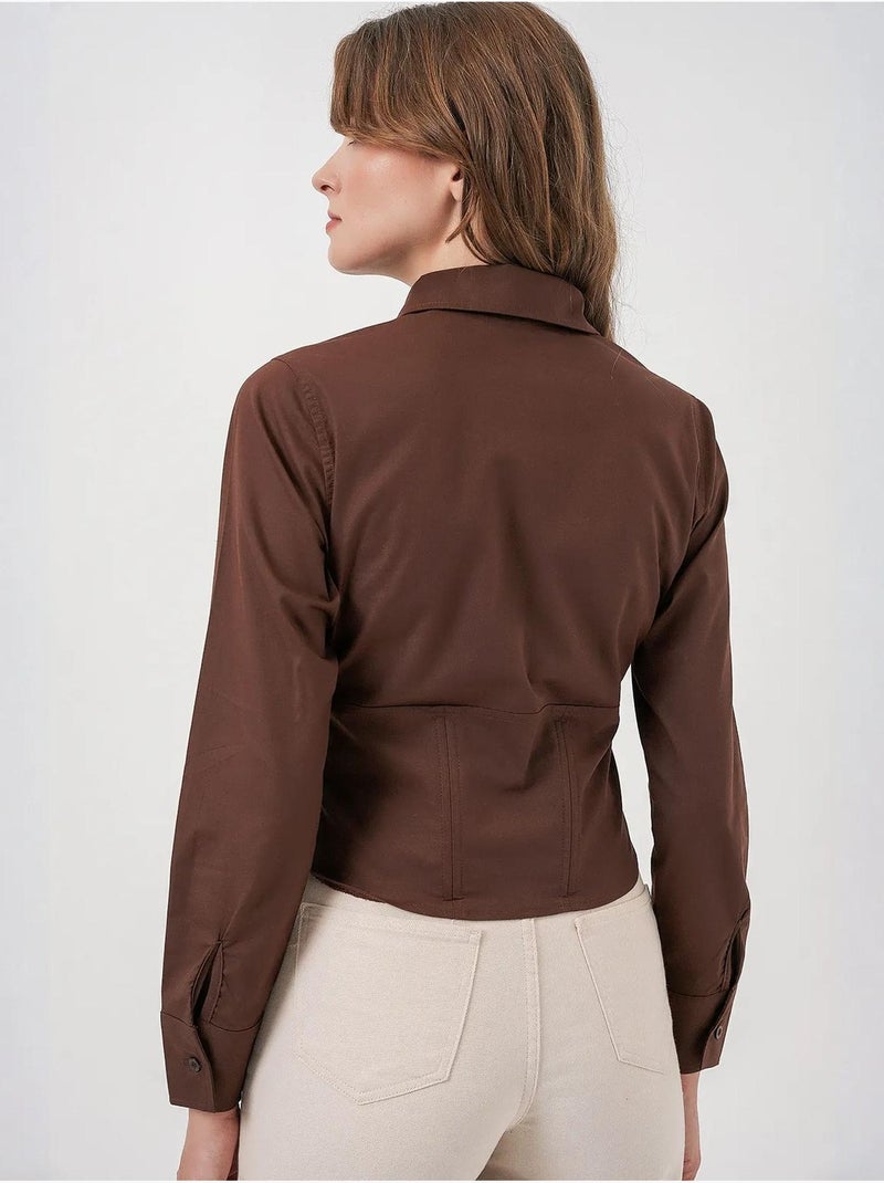 Camisa curta de popelina justa com botões bdart Castanho-chocolate - Kiabi