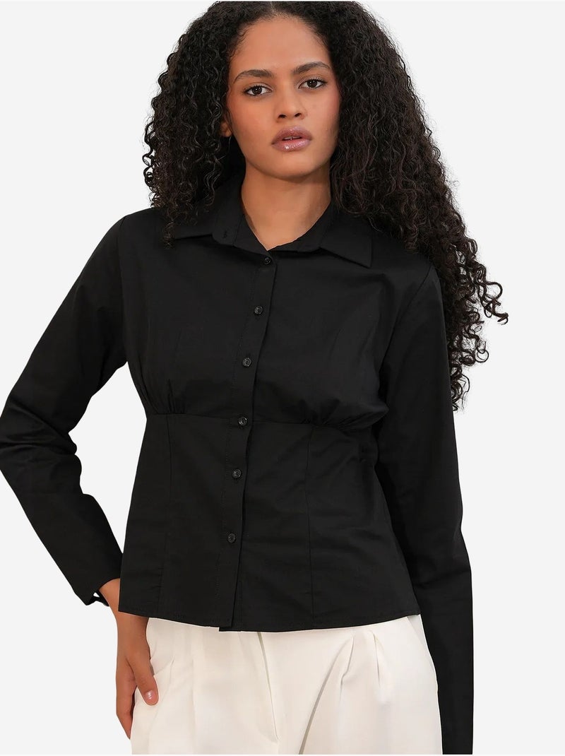 Camisa curta de popelina justa com botões bdart Preto - Kiabi