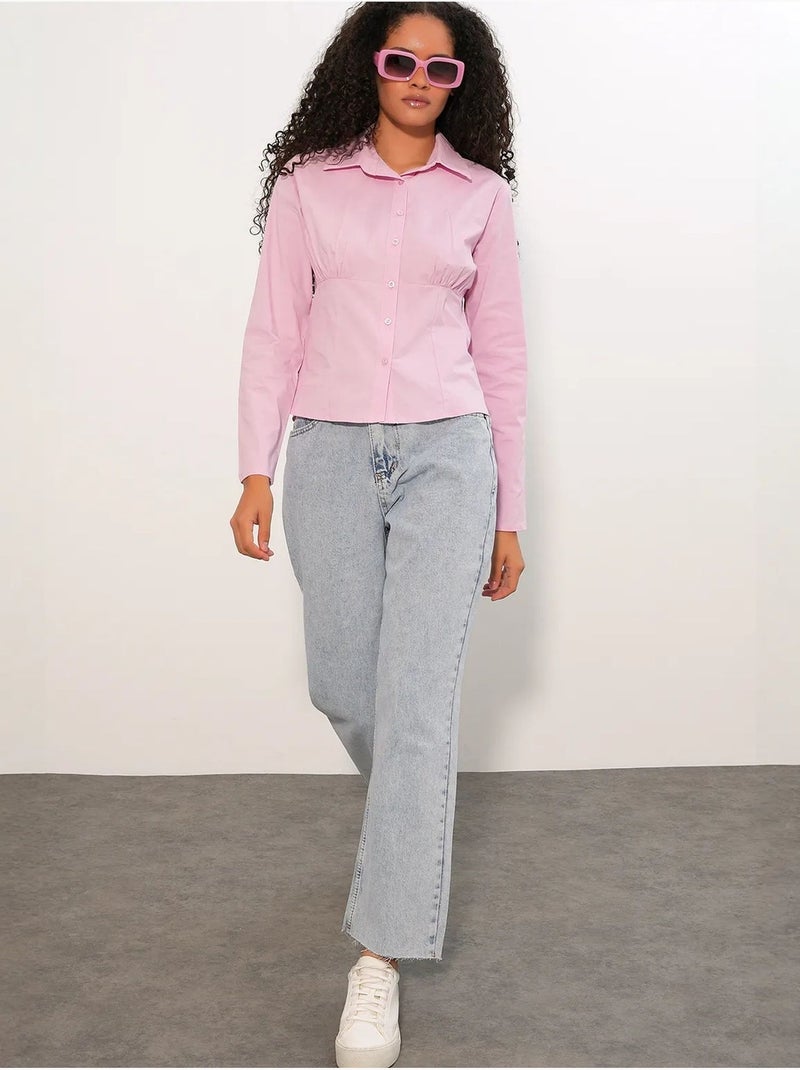 Camisa curta de popelina justa com botões bdart Rosa-claro - Kiabi