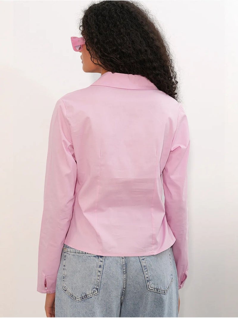Camisa curta de popelina justa com botões bdart Rosa-claro - Kiabi