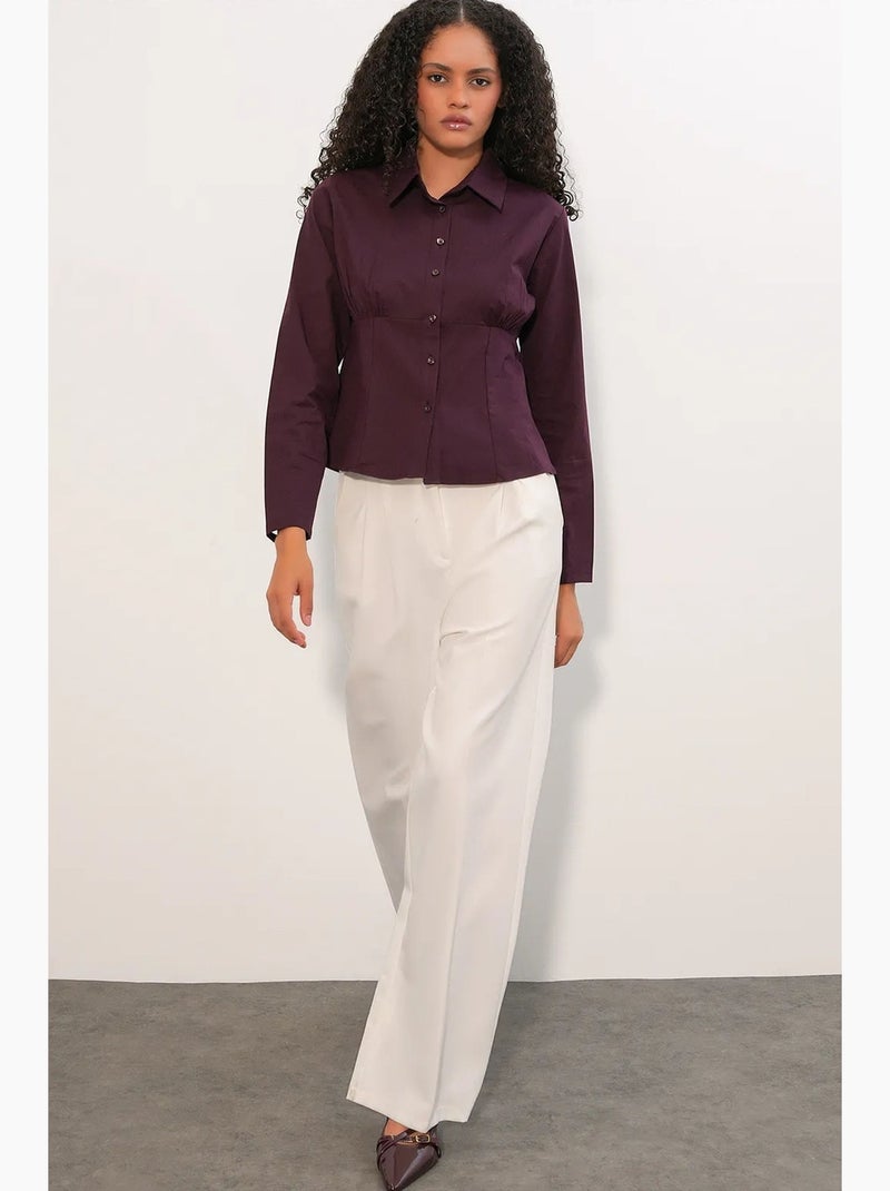 Camisa curta de popelina justa com botões bdart Vermelho bordô - Kiabi
