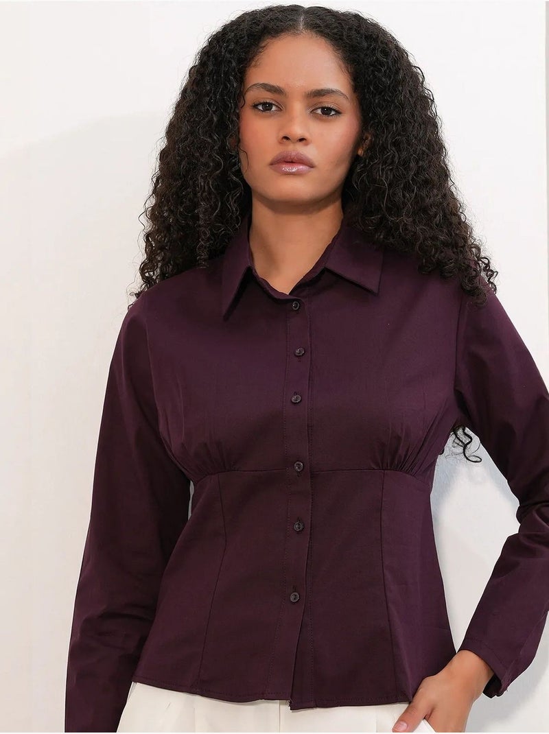 Camisa curta de popelina justa com botões bdart Vermelho bordô - Kiabi