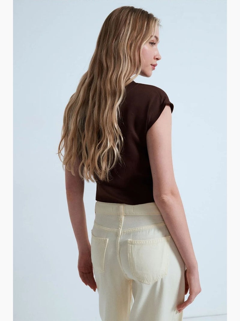 Camisa curta de popelina lyocell dilvin Castanho-chocolate - Kiabi