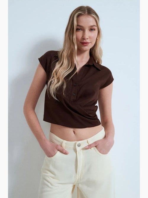 Camisa curta de popelina lyocell dilvin - Kiabi Camisa curta de popelina lyocell dilvin - Kiabi