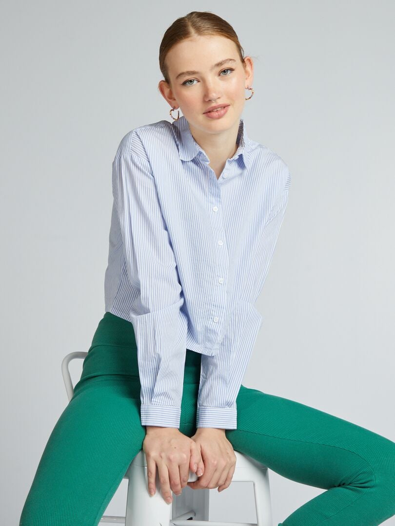 Camisa curta em algodão Azul - Kiabi