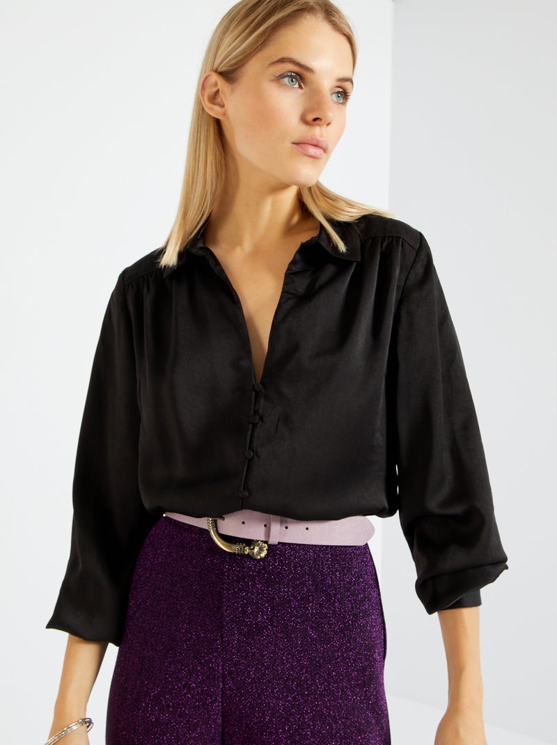 Camisa curta em cetim Preto - Kiabi