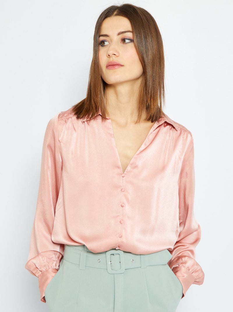 Camisa curta em cetim ROSA - Kiabi