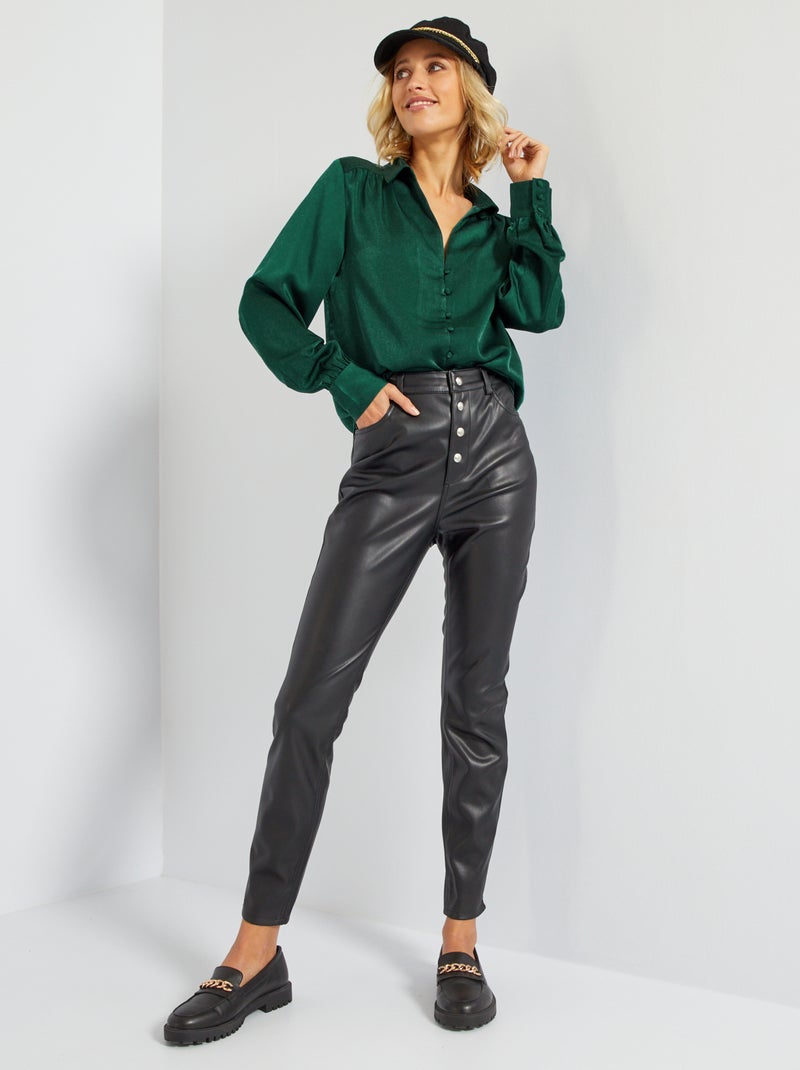 Camisa curta em cetim VERDE - Kiabi