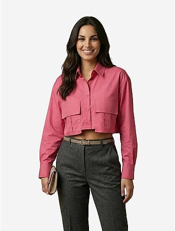 Camisa curta em popelina de algodão my fashion
