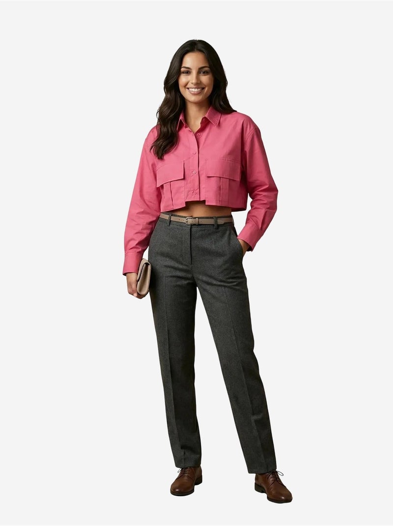 Camisa curta em popelina de algodão my fashion Magenta - Kiabi