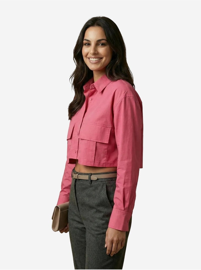 Camisa curta em popelina de algodão my fashion Magenta - Kiabi