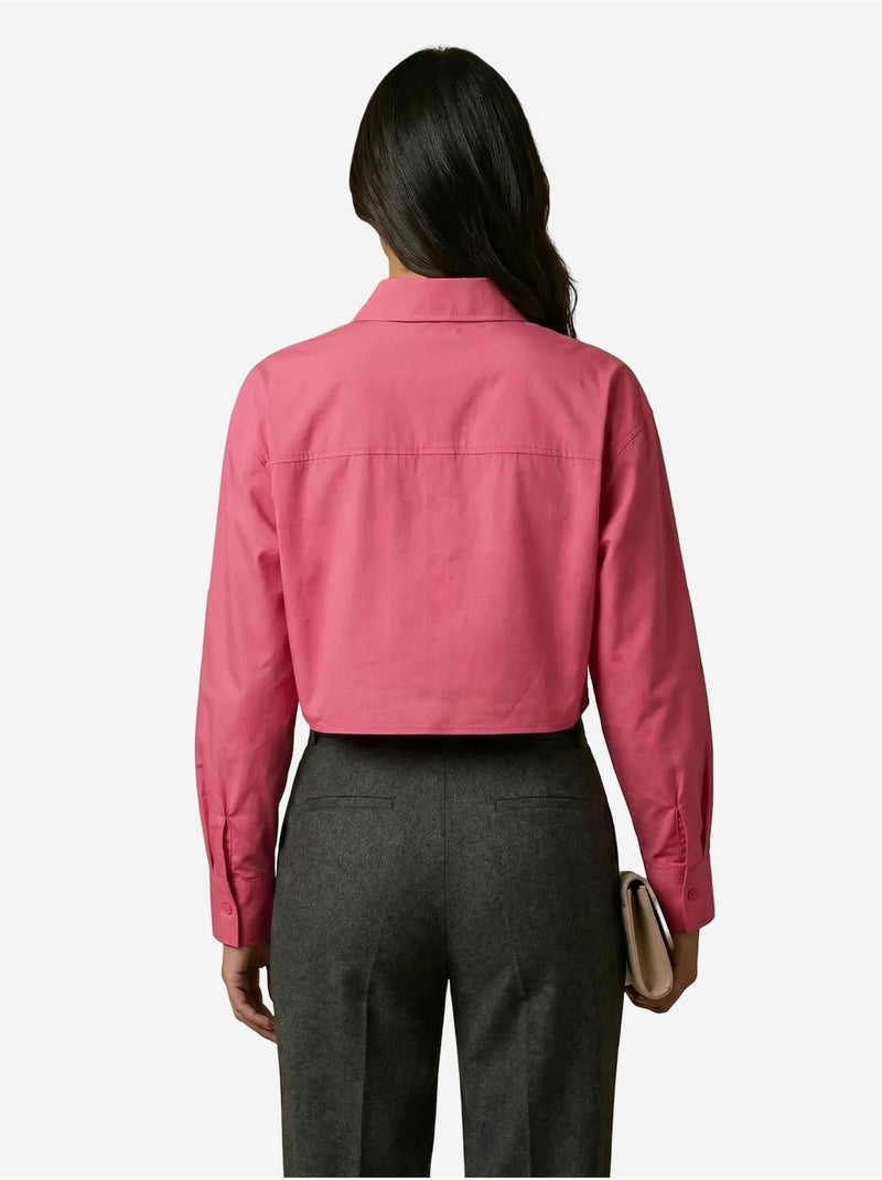 Camisa curta em popelina de algodão my fashion Magenta - Kiabi