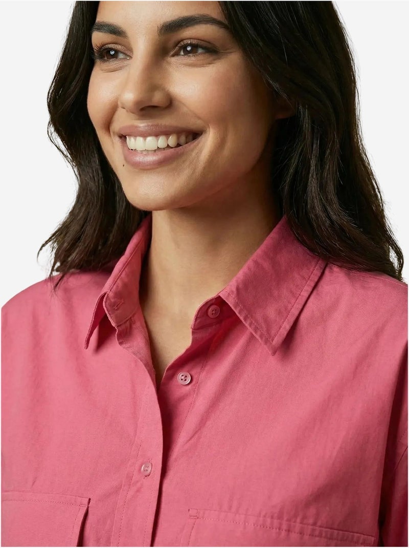 Camisa curta em popelina de algodão my fashion Magenta - Kiabi