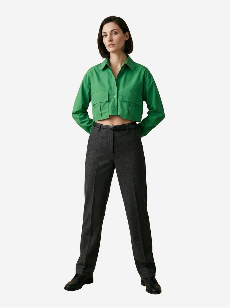 Camisa curta em popelina de algodão my fashion Verde - Kiabi