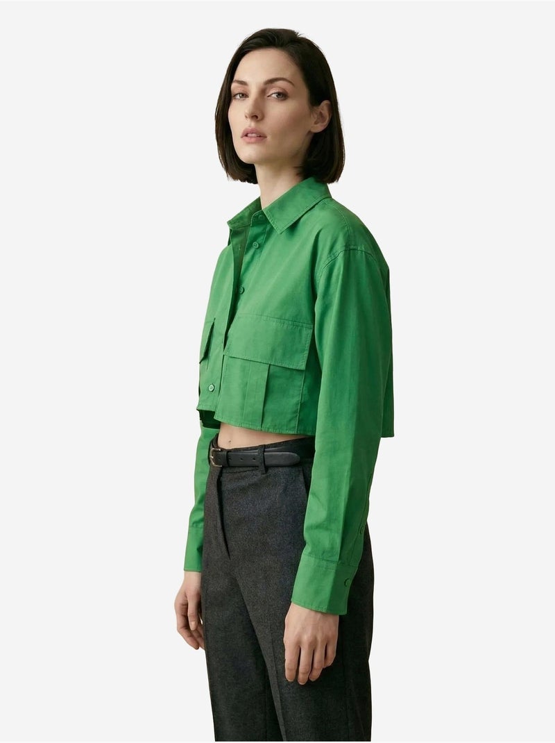 Camisa curta em popelina de algodão my fashion Verde - Kiabi