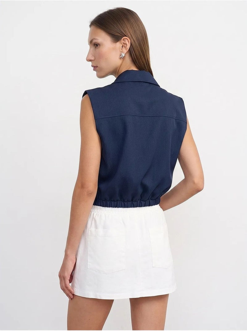 Camisa curta feminina sem mangas com fecho de correr dilvin Azul-marinho - Kiabi