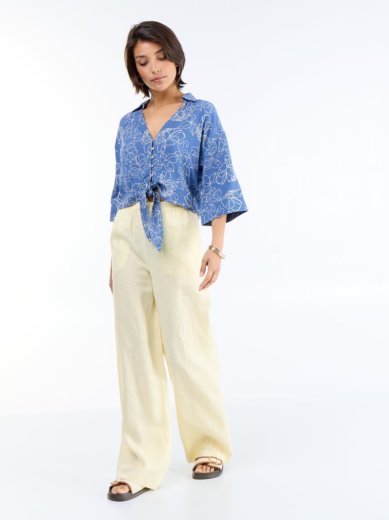 Camisa curta oversize com nó Azul - Kiabi