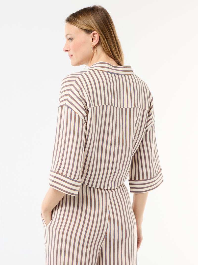 Camisa curta oversize com nó Bege - Kiabi