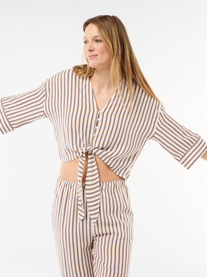 Camisa curta oversize com nó Bege - Kiabi