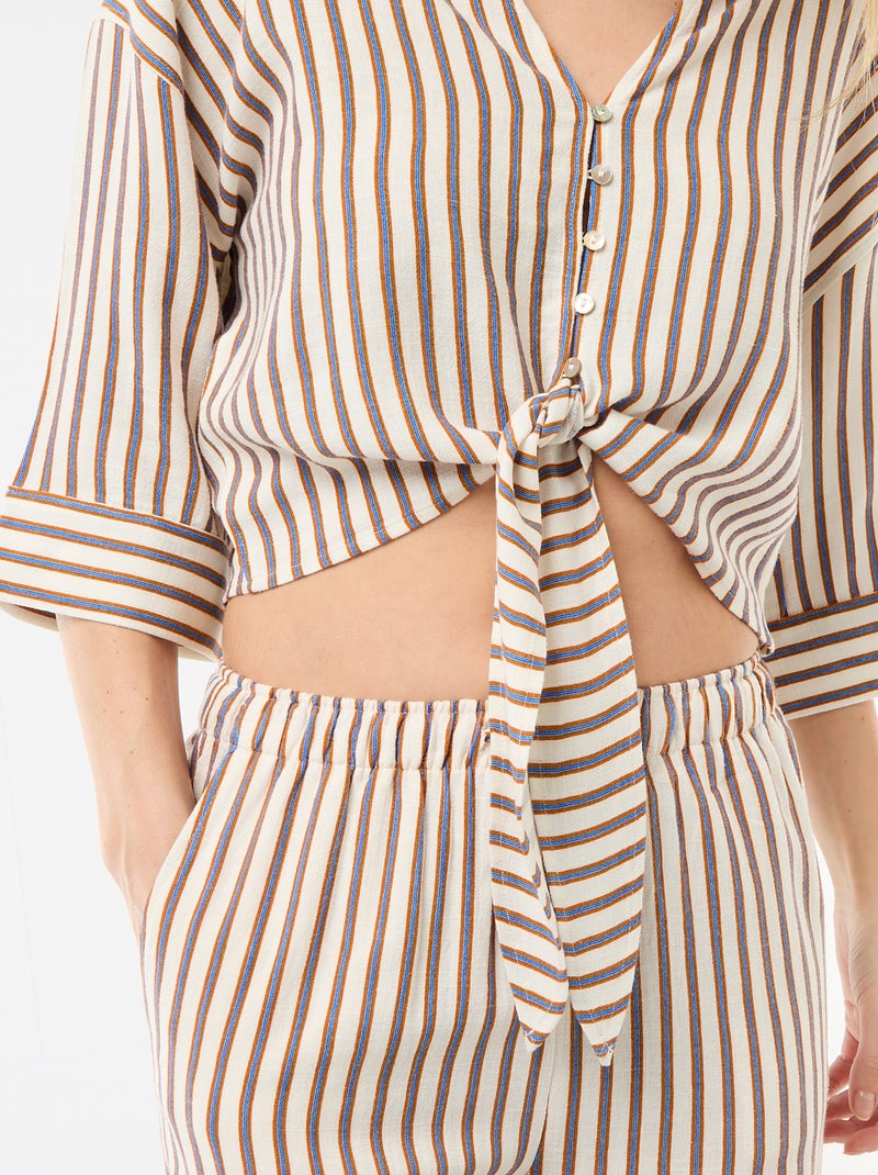 Camisa curta oversize com nó Bege - Kiabi
